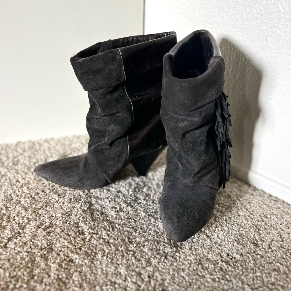 PREMIUM! Pre Owned Black Suede Fringe Ankle Boots Isabel Marant x H&M Collab